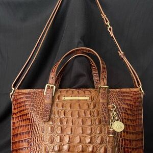 Brahmin Mini Asher Leather Satchel Bag in Pecan
